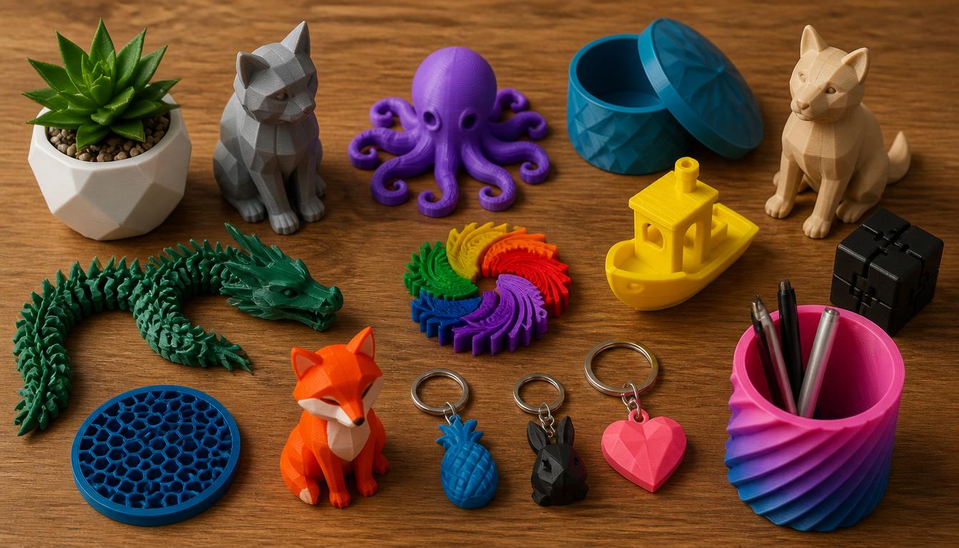 Verschiedene bunte 3D-gedruckte Produkte